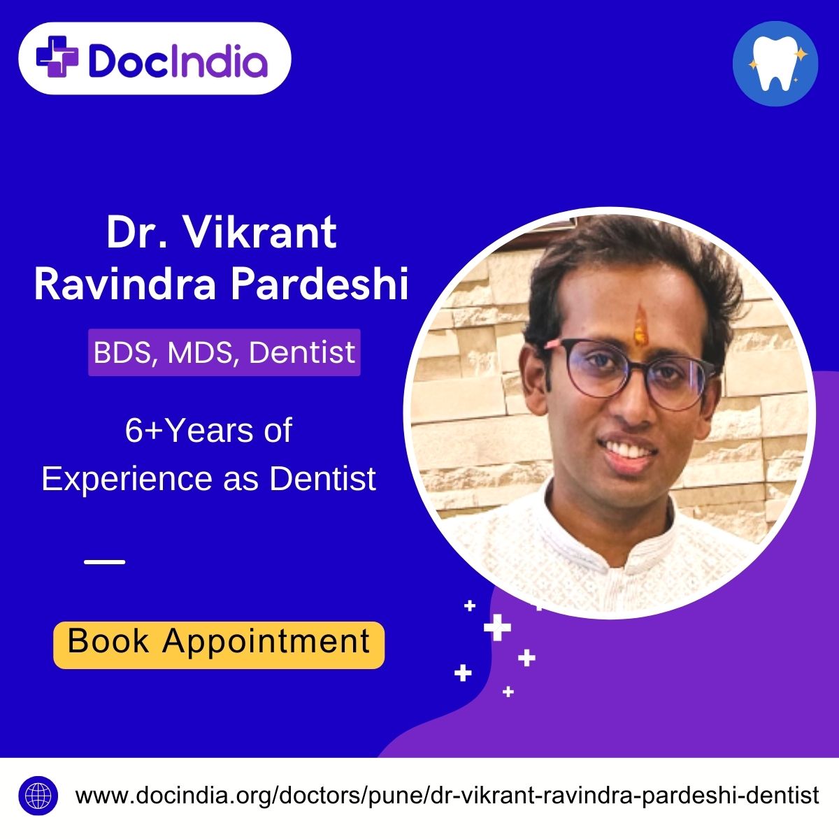 DocIndiaOrg's tweet image. Welcome to DocIndia Dr. Vikrant Pardeshi, he is a dentist in Pune and has 6 years of experience. He has completed his BDS and MDS from Government Dental College &amp;amp; Hospital, Mumbai.
Book appointment: docindia.org/doctors/pune/d…
#dentist #Doctors #dentalproblem #dentalcare