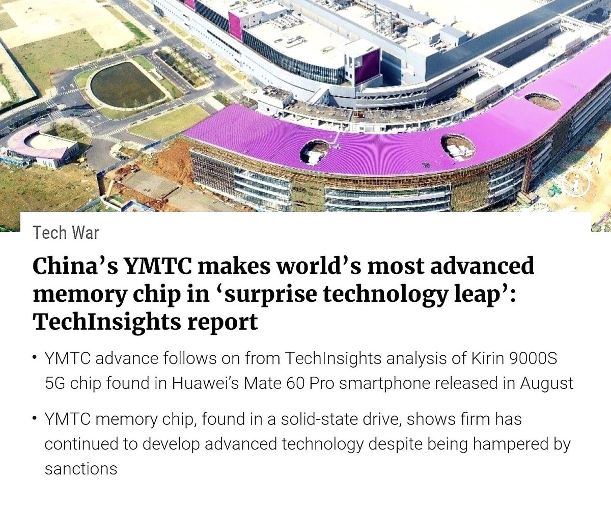 Kanthan2030's tweet photo. 🔥China has manufactured the “world’s most advanced” 3D NAND memory chip!

It was found in Huawei’s new smartphone (Mate 60).

It is made by a Wuhan-based Chinese company known as YMTC, which is also under U.S. sanctions!

Imperialism is crumbling in real time!

(Analysis and conclusion by Canadian firm Tech Insights)