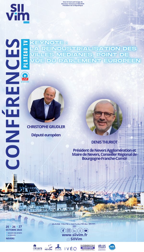 🔴#Live #SIIVim édition 2023 | 25-27 oct. | Nevers - Maison des Sports sur youtube.com/watch?v=hAE2X-…

👉#CONFERENCE : KEYNOTE: LA RÉINDUSTRIALISATION DES VILLES MÉDIANES, POINT DE VUE DU PARLEMENT EUROPÉEN