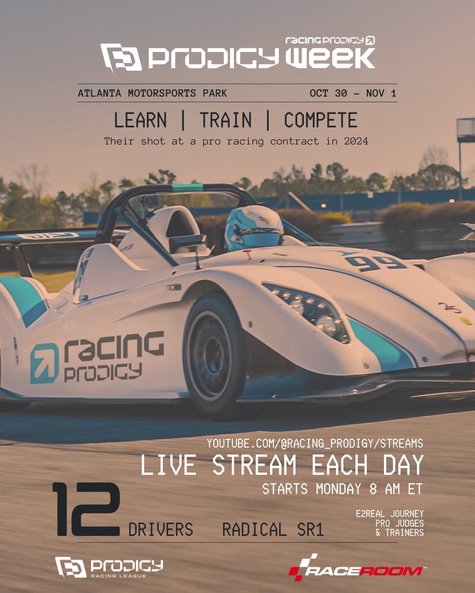 raceroom's tweet photo. Watch 12 @racingprodigy1 drivers compete for their shot at a pro racing contract in 2024.
Among them, two #RaceRoom drivers, @markopejic14 and #NathanSaxon
Watch it all LIVE!
📅 Starting Monday, October 30
🕐 8 AM EDT / 12 PM GMT
🖥️ https://t.co/EZX9XVJjEN https://t.co/bM0OkjTj14