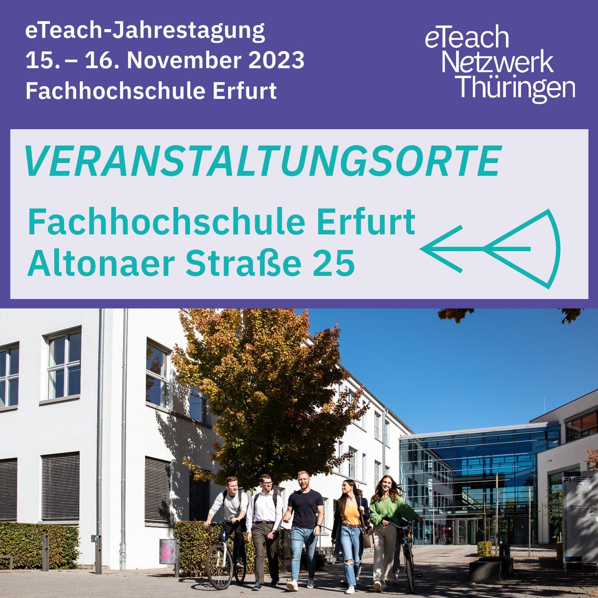 eteachtagung2023 (@eteach_netzwerk) on Twitter photo Wo Sie uns finden? Natürlich in Präsenz & vor Ort an der @FH_Erfurt - genauer gesagt in der Altonaer Str. 25 in Erfurt. Wir bereiten auch noch ein Gebäudebanner und ein Leitsystem für Sie vor: Verlaufen ausgeschlossen! 😀 <a href="/bauhaus_uni/">Bauhaus-Uni Weimar</a> <a href="/UniJena/">Universität Jena</a> <a href="/bauhaus_uni/">Bauhaus-Uni Weimar</a> <a href="/TU_Ilmenau/">TU Ilmenau</a> #eteach2023 Wo Sie uns finden? Natürlich in Präsenz & vor Ort an der @FH_Erfurt - genauer gesagt in der Altonaer Str. 25 in Erfurt. Wir bereiten auch noch ein Gebäudebanner und ein Leitsystem für Sie vor: Verlaufen ausgeschlossen! 😀 <a href="/bauhaus_uni/">Bauhaus-Uni Weimar</a> <a href="/UniJena/">Universität Jena</a> <a href="/bauhaus_uni/">Bauhaus-Uni Weimar</a> <a href="/TU_Ilmenau/">TU Ilmenau</a> #eteach2023