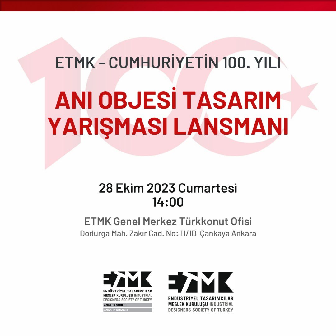Cumhuriyetimizin 100. yılını kutlamak için herkesi 28 Ekim 2023 Cumartesi günü ETMK Genel Merkez’e bekleriz. 🇹🇷🎉🤗 @etmk_ankara @etmk_istanbul @etmkizmir <a href="/etmkogrenci/">etmkogrenci</a> #29ekimcumhuriyetbayramı #tasarımyarışması
