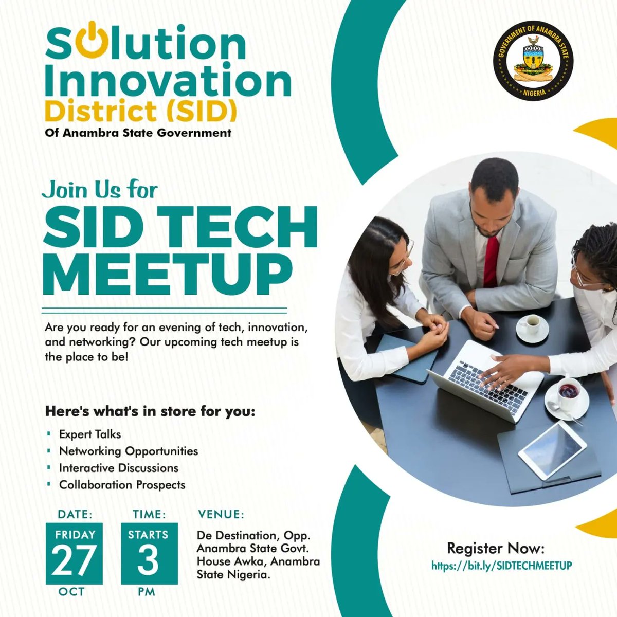 solution_sid's tweet photo. Hope you will be there. 

Make sure to register now to secure your spot: https://t.co/qPn2uyp9R0

Don't miss out! 

See you soon! 

#SolutionInnovationDistrict #SolutionIsHere #SIDTechMeetup #Innovation #TechCommunity #AnambraTech #Networking https://t.co/onsbiHxxW2