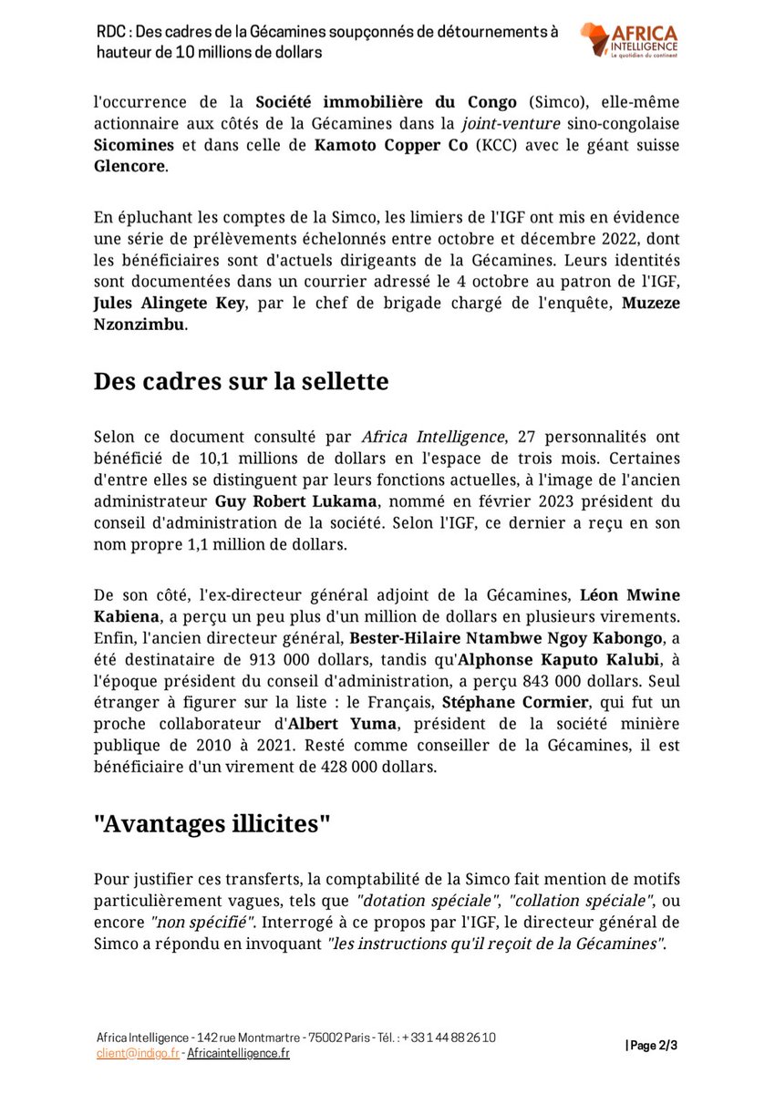 RdcVision's tweet image. Détournements de plus de 10 Millions USD à la @Gecamines;
Les membres des Partis Politiques et ceux de la Société Civile appellent le Chef de l'Etat à interpeller le Comité de Gestion et le Conseil d'administration de cette Société minières.
@fatshi13 @Presidence_RDC @TinaSalama2