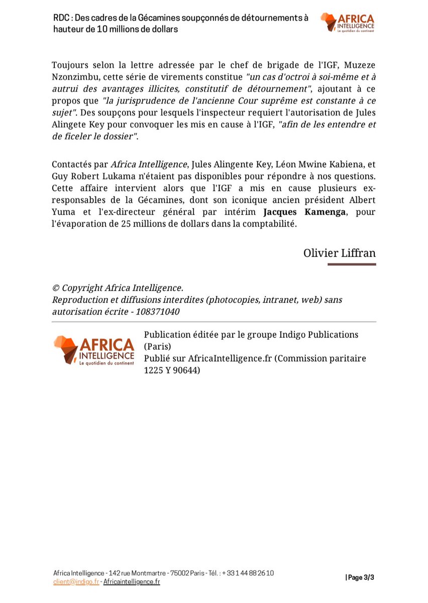 RdcVision's tweet image. Détournements de plus de 10 Millions USD à la @Gecamines;
Les membres des Partis Politiques et ceux de la Société Civile appellent le Chef de l'Etat à interpeller le Comité de Gestion et le Conseil d'administration de cette Société minières.
@fatshi13 @Presidence_RDC @TinaSalama2