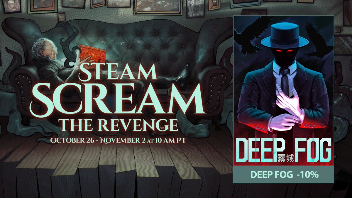 devilbeetlegame's tweet photo. Steam 尖叫節2023 開賣啦~
#DeepFog 10% off

https://t.co/7AcrXIPqUt

霧城第三章遊戲流程已完成，
目前正在製作美術與動畫中🕵️🐒🎩🐇
祝福各位玩家萬聖節快樂! 🎃

#pixelart #gamedev #indiedev #indiegame #IndieGameDev #gaming_news
#SteamScreamFest https://t.co/pA5C2crrhf
