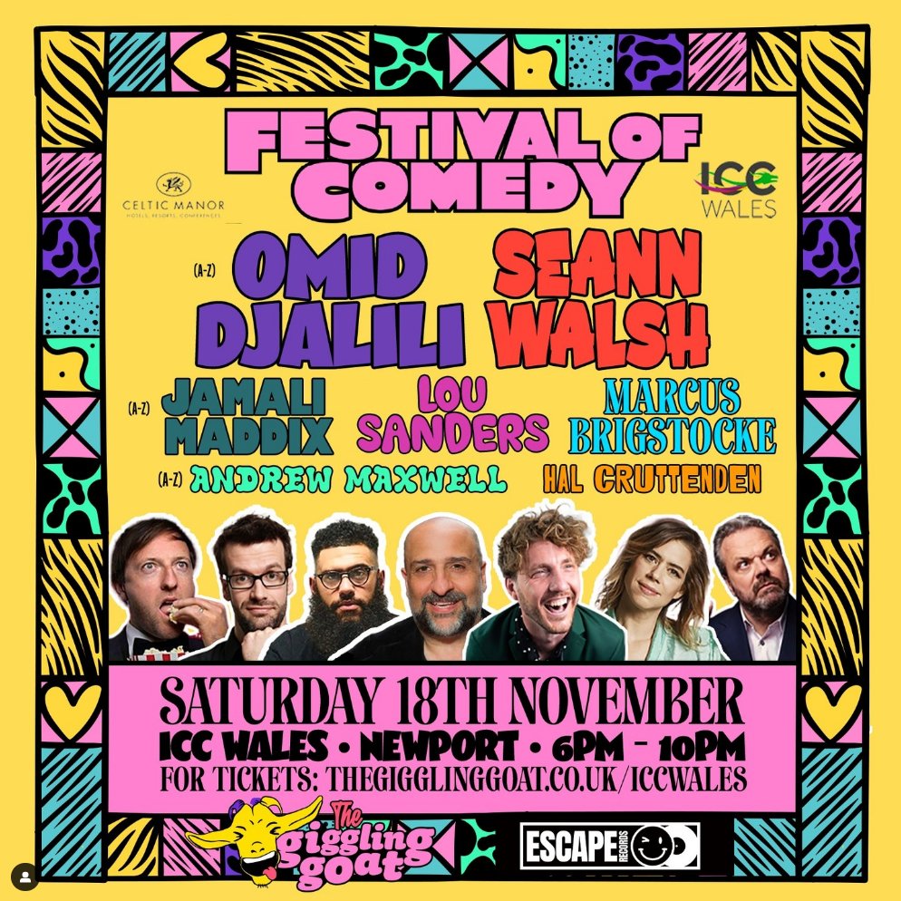 The Giggling Goat presents 𝗧𝗵𝗲 𝗙𝗲𝘀𝘁𝗶𝘃𝗮𝗹 𝗼𝗳 𝗖𝗼𝗺𝗲𝗱𝘆🤣🐐 Join us on 18th November for a night of laughter with a hilarious line-up including Omid Djalili, Seann Walsh & LOADS MORE! @escaperecordsuk 🎟️iccwales.com/whats-on/the-g…