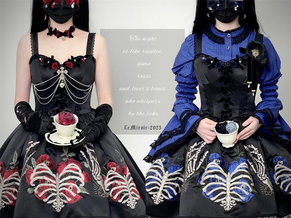 薔薇の葬列2.0シリーズ【LeMiroir】 スカートに骨模様が描かれた