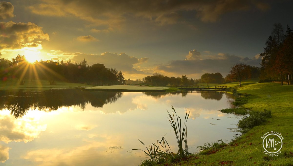 Today's sunrise photo comes from the 17th @druidsglen No sign of the swans... and I'd left a perfect amount of space in the foreground just for them. And they say 'never work with animals'! An island green and 170+ yards from the white tees... good luck.