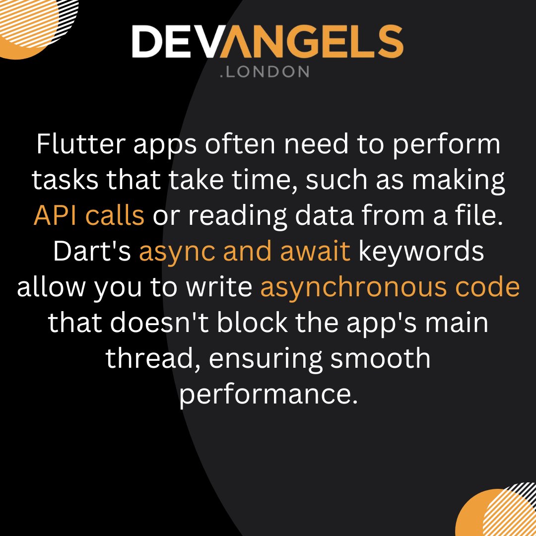 DevAngelsLtd's tweet image. The language used in mobile app development can be tricky, so we are going to post weekly explainers to get you up to speed.

Next up is &apos;Async and Await&apos;.

#flutterexpert #appdevexpert #appdev #flutter #flutterdev #dart #mobileapp #mobileappdevelopment