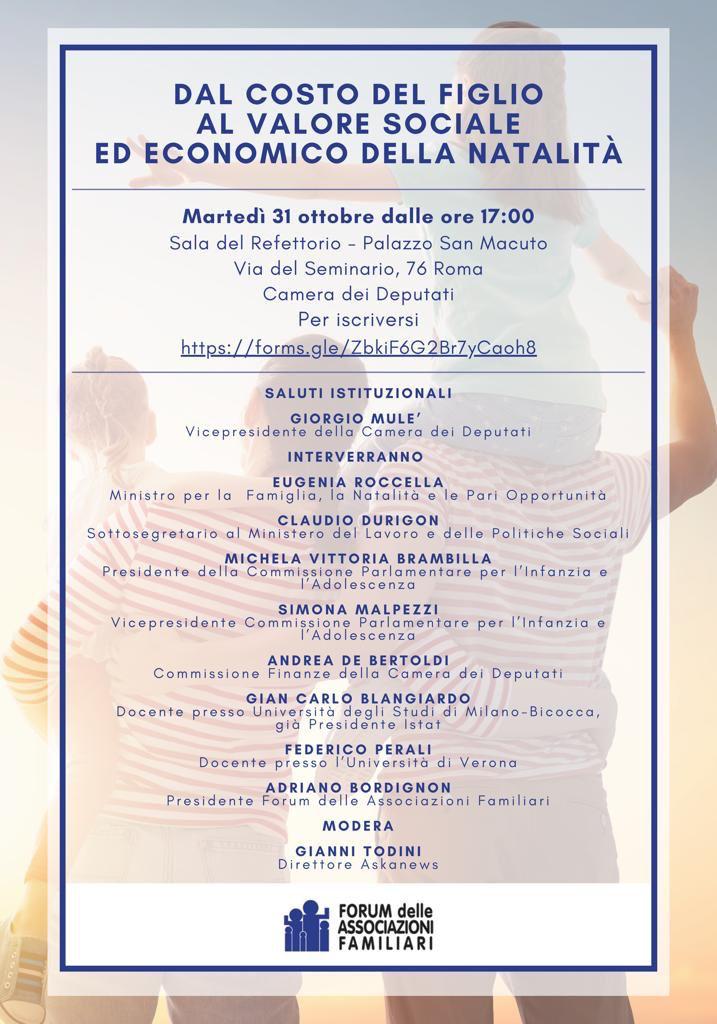 ForumFamiglie's tweet photo. Il 31 ottobre, dalle ore 17, si terrà il convegno “Dal costo del figlio al valore sociale ed economico della natalità” presso la Sala del Refettorio della Camera dei Deputati organizzato dal Forum delle Associazioni Familiari. Seguici online qui ➡️ https://t.co/QJOqaEDyqm https://t.co/ZPZwcKNkpV