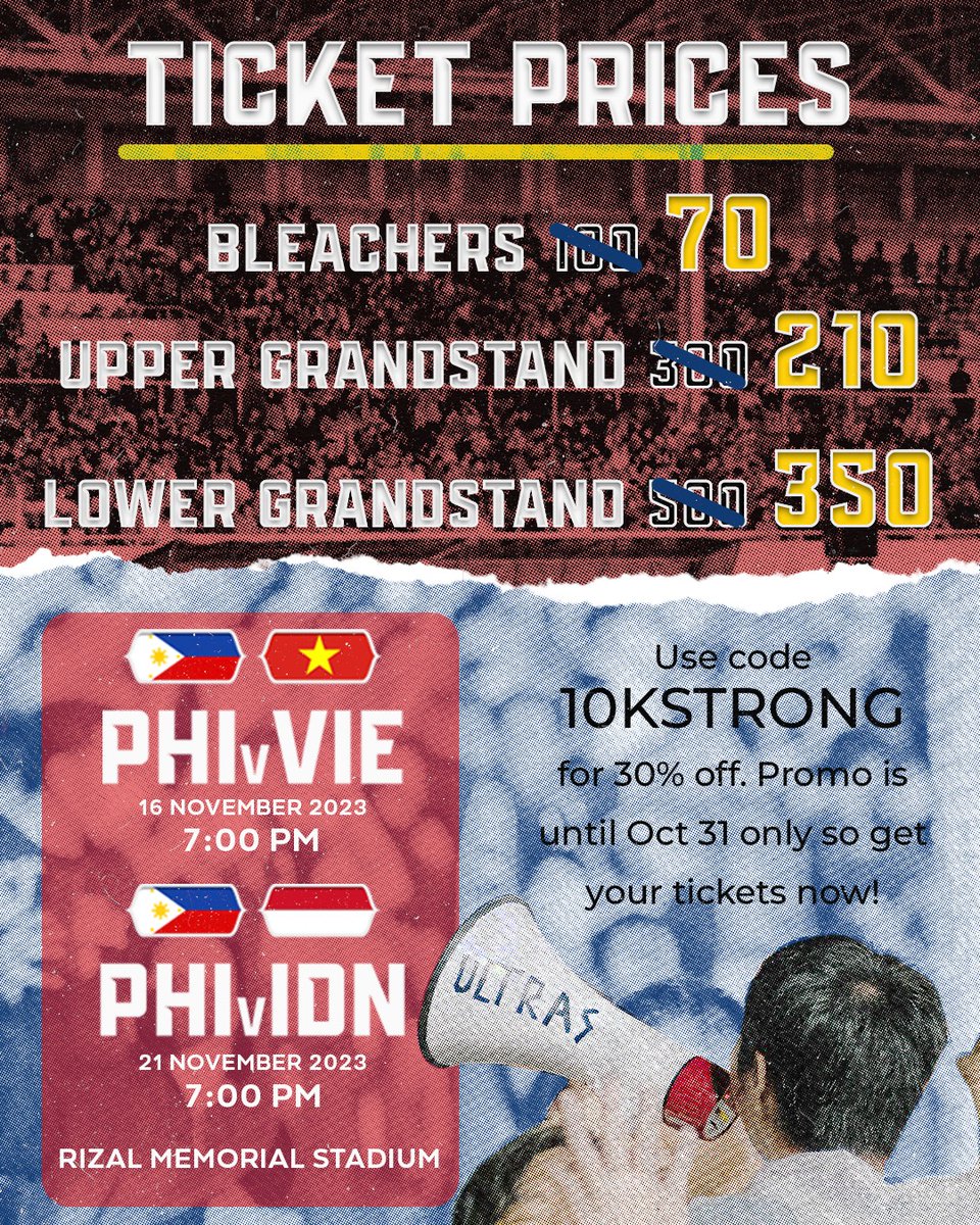philfootball's tweet photo. #StandYourGround #10KStrong

𝐁𝐄 𝐏𝐀𝐑𝐓 𝐎𝐅 𝐓𝐇𝐄 𝐌𝐎𝐕𝐄𝐌𝐄𝐍𝐓!

Watch the The Azkals 🇵🇭 in the FIFA World Cup Qualifiers!

Get your tickets now at https://t.co/Fy2Mfan3Js use the promo code 10KStrong until 31 October 2023 to avail of the 30% early bird discount!

#PFF https://t.co/13cjjkzozn