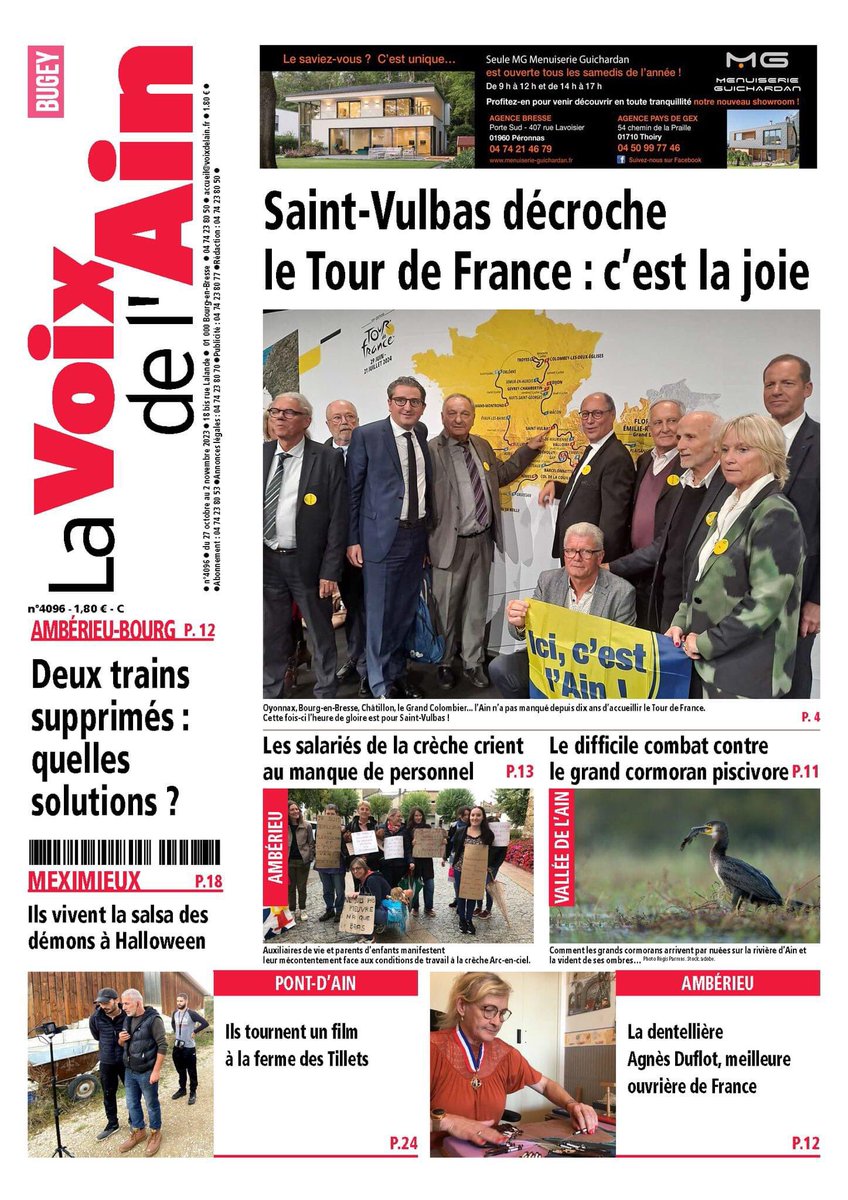 La une du Bugey, cette semaine dans <a href="/lavoixdelain/">La Voix de l'Ain</a> : St-Vulbas ville étape du Tour de France, la joie des élus 🚴‍♂️, l’épineuse question du grand cormoran piscivore 🐦🐟et une dentellière Meilleure Ouvrière de France 👩