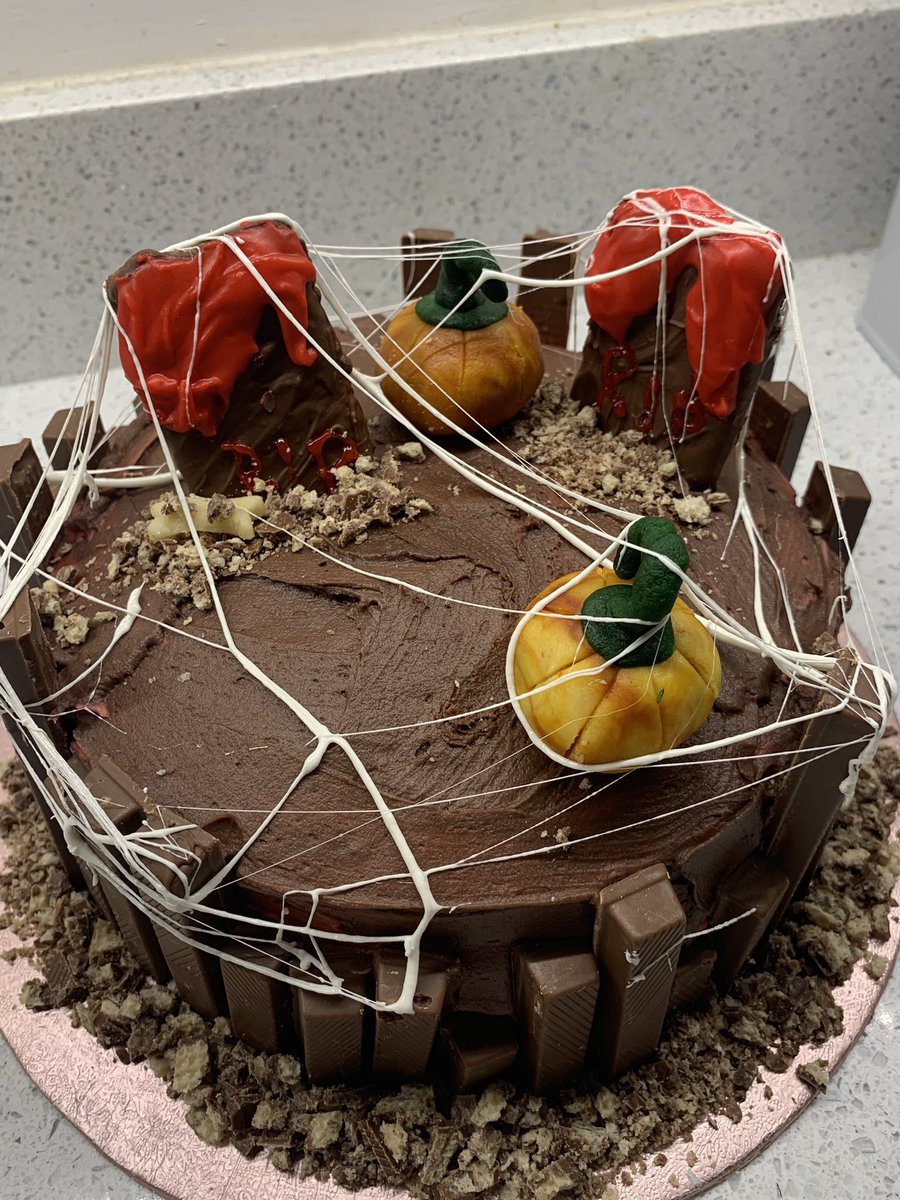 AGS_FT's tweet photo. Day 2 of the half term challenge brings more spook-tacular delights!! 
Georgie S made a pumpkin &amp; cobweb covered cake, Felix C upskilled his Swiss roll recipe he made in school, while Evie C has made marbled muffins oozing with ‘gooey blood’ 👻
#aimshigh #takesrisks #AGSlearner https://t.co/EQe0ywl8J6