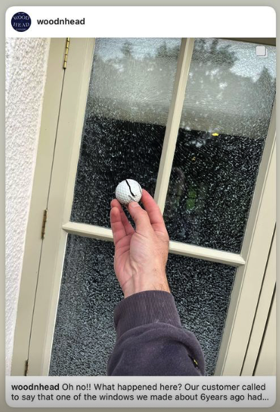 Joinerysoft's tweet photo. One customers got a call - a window they'd created about 6 years ago had been smashed by a golf ball. Thanks to having our JMS software they didn't even need to go out and measure for the replacement. Read their post here https://t.co/1EEJYLLnBN https://t.co/aAw6aWEA2i