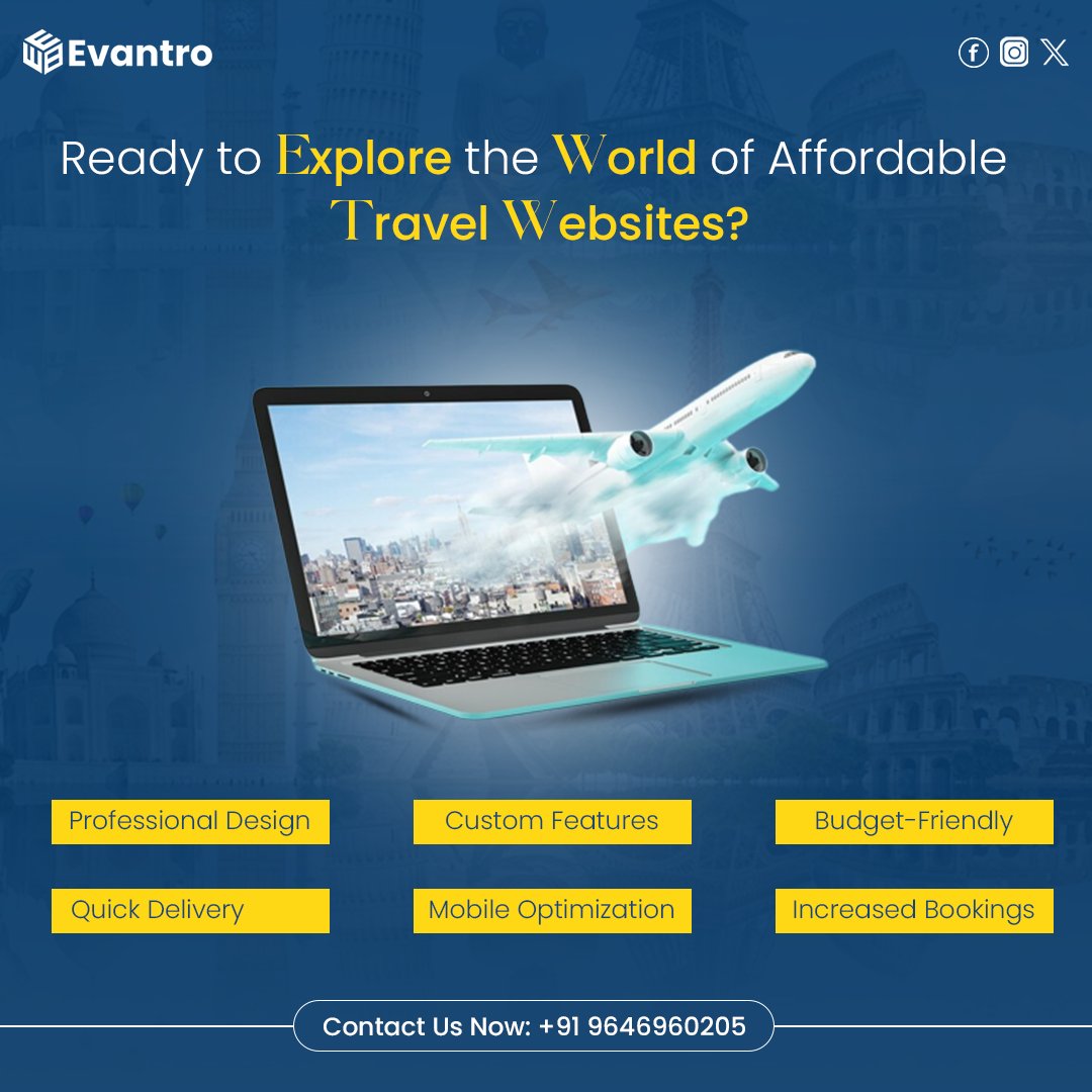 EvantroTech's tweet image. Unlock the potential of your travel business with Evantro&apos;s affordable website services. Let&apos;s build your dream travel website!

evantro.com

 #MobileOptimization #BookingsBoost  #travelagent #travelphotography #travelling #travelagency #tour #worldtour #tour #web