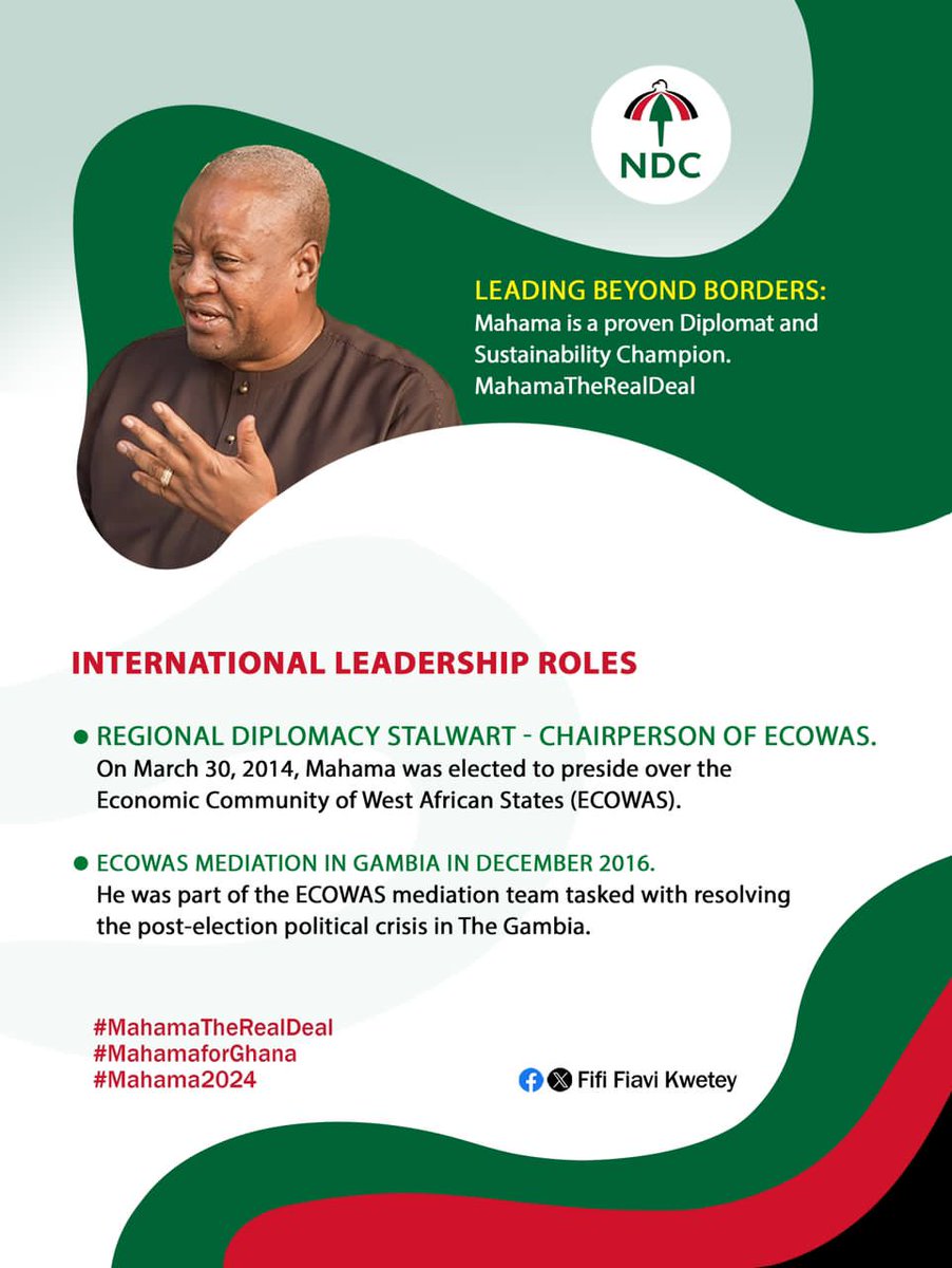 Leading beyond borders. HE John Mahama is a proven Diplomat and Sustainability Champion. 

#MahamaTheRealDeal #MahamaforGhana #Mahama2024 #TheNDC #SupremeCourt #JusticeAtuguba #BankofGhana