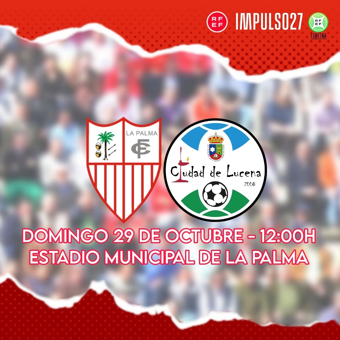 ⚽️J8 La Palma-<a href="/ciudaddelucena/">C.D Ciudad de Lucena</a> 
🗓️Domingo 29 Octubre 
⏰ 12:00 Horas
🏟️ Municipal La Palma del Condado
📺 triunfemos.webdirecto.com
📻radiovoz.lapalmadelcondado.org