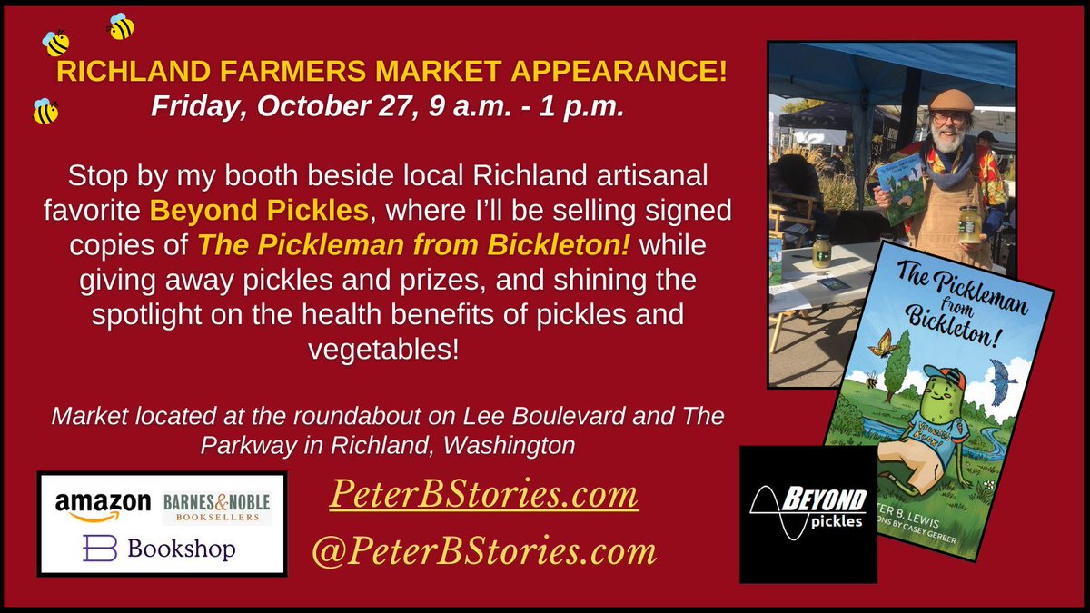 It's the last <a href="/RichlandFarmMkt/">Richland Farmers Market</a> of the year! So don't miss my appearance with <a href="/beyondpickles/">beyondpickles</a> today, from 9-1 p.m.! I'll be selling signed copies of my children's book THE PICKLEMAN FROM BICKLETON! and giving away prizes, books, and more!
