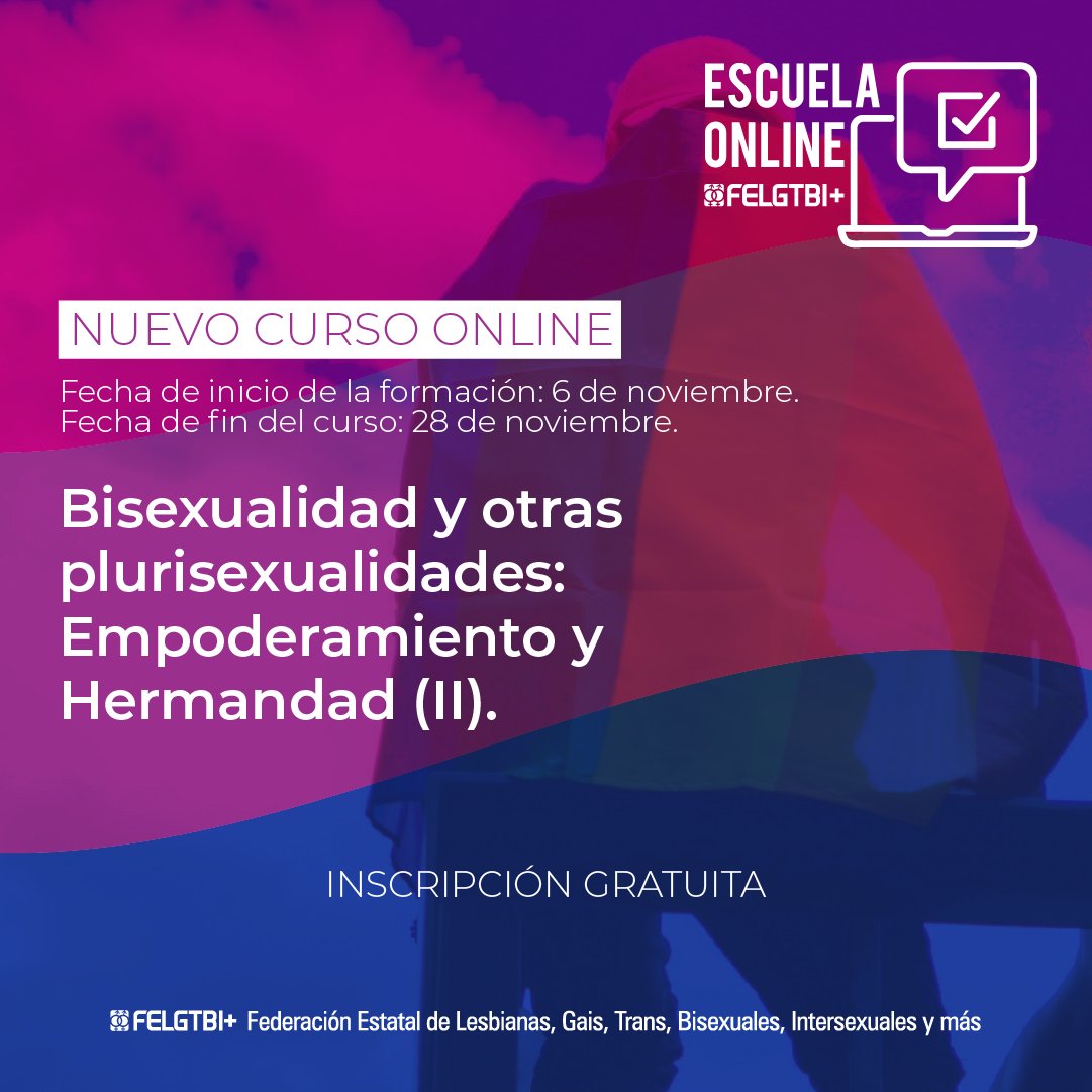 ❕Abrimos inscripciones para un nuevo curso online: "Bisexualidad y otras plurisexualidades:Empoderamiento y Hermandad (II)"

Si te interesa puedes inscribirte en forms.gle/x8sZfh2aPA7j2W… o en el link de nuestra biografía.

Date prisa que las plazas son limitadas.