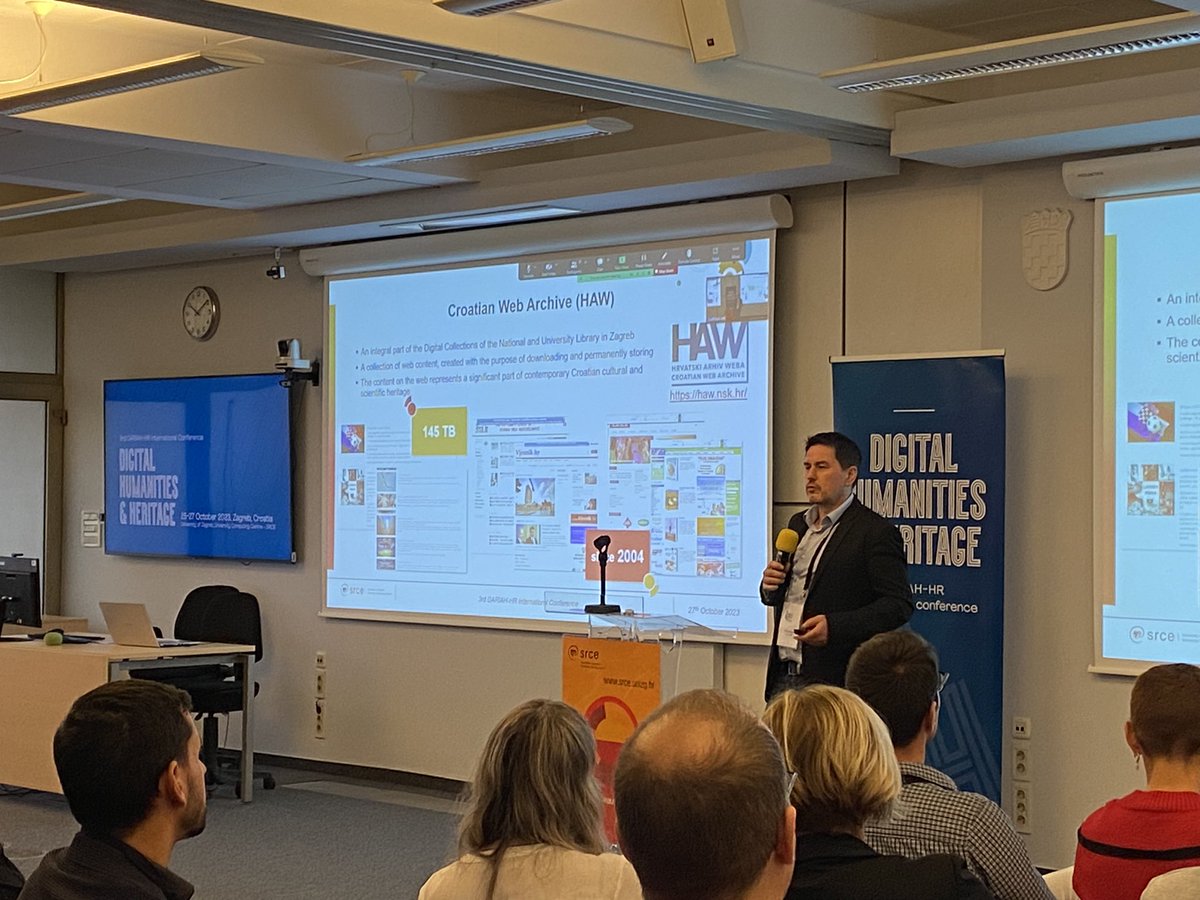 O suradnji i razvoju sustava #Hrvatskiarhivweba #HAW u <a href="/SrceHr/">Srce</a> i <a href="/NSK_Zagreb/">NSK</a> sa 146 TB sadržaja dostupnog za istraživače govori <a href="/dceljak/">Draženko Celjak</a> na DARIAH-HR 2023