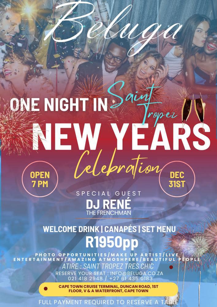 Join the NYE celebrations at <a href="/BelugaCapeTown/">Beluga Restaurant</a> to end the year in style.