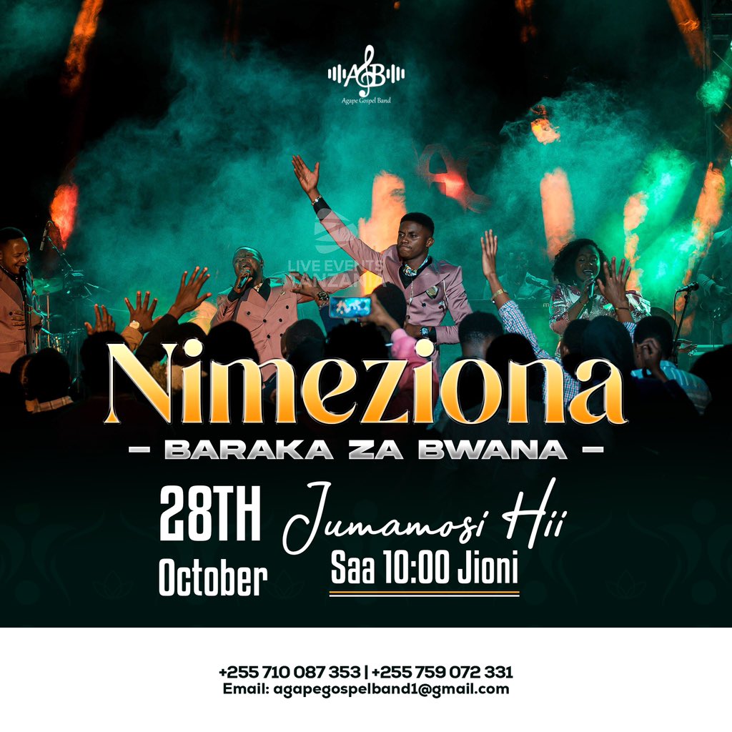 AGAPEGOSPELBAND's tweet photo. NIMEZIONA BARAKA ZA BWANA 

 ⚠️ Ni Kesho :Saa 10:00 Jioni 

Hakikisha ume subscribe kwenye ukurasa wetu wa youtube (AGAPE GOSPEL BAND) kuweza kushiriki baraka hii

#agapegospelband #nimezionabarakazabwana #amejibumaombi #arusha #gospel #comingsoon #onalldigitalplatforms https://t.co/fSlSYvo2JI