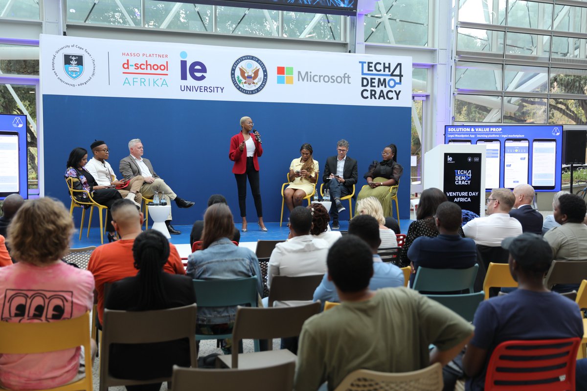 ieGovernance's tweet photo. The last continental #Tech4Democracy Venture Day took place in Cape Town earlier this year, hosted by @dschoolUCT. The competition gave voice to startups transforming #democracy through technology. 

Watch the highlights here: https://t.co/O4QBf4AOPo https://t.co/w4duIwTHIw