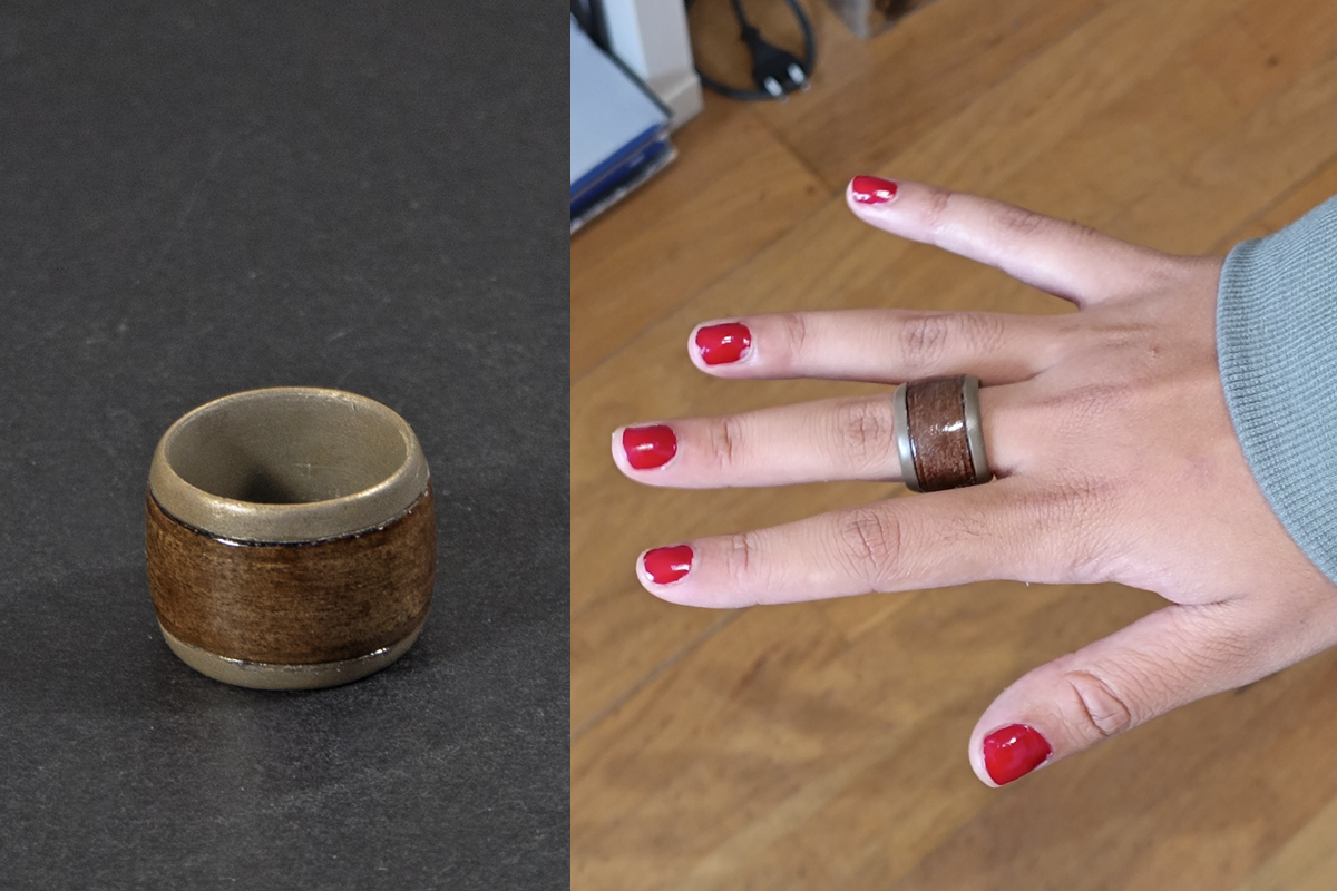 newskindesign's tweet photo. An experiment to see if metalfill filament could be used to #3Dprint jewellery. 

I think this simple metal and woodfill ring design turned out quite nice! https://t.co/WrQQtpmEEp