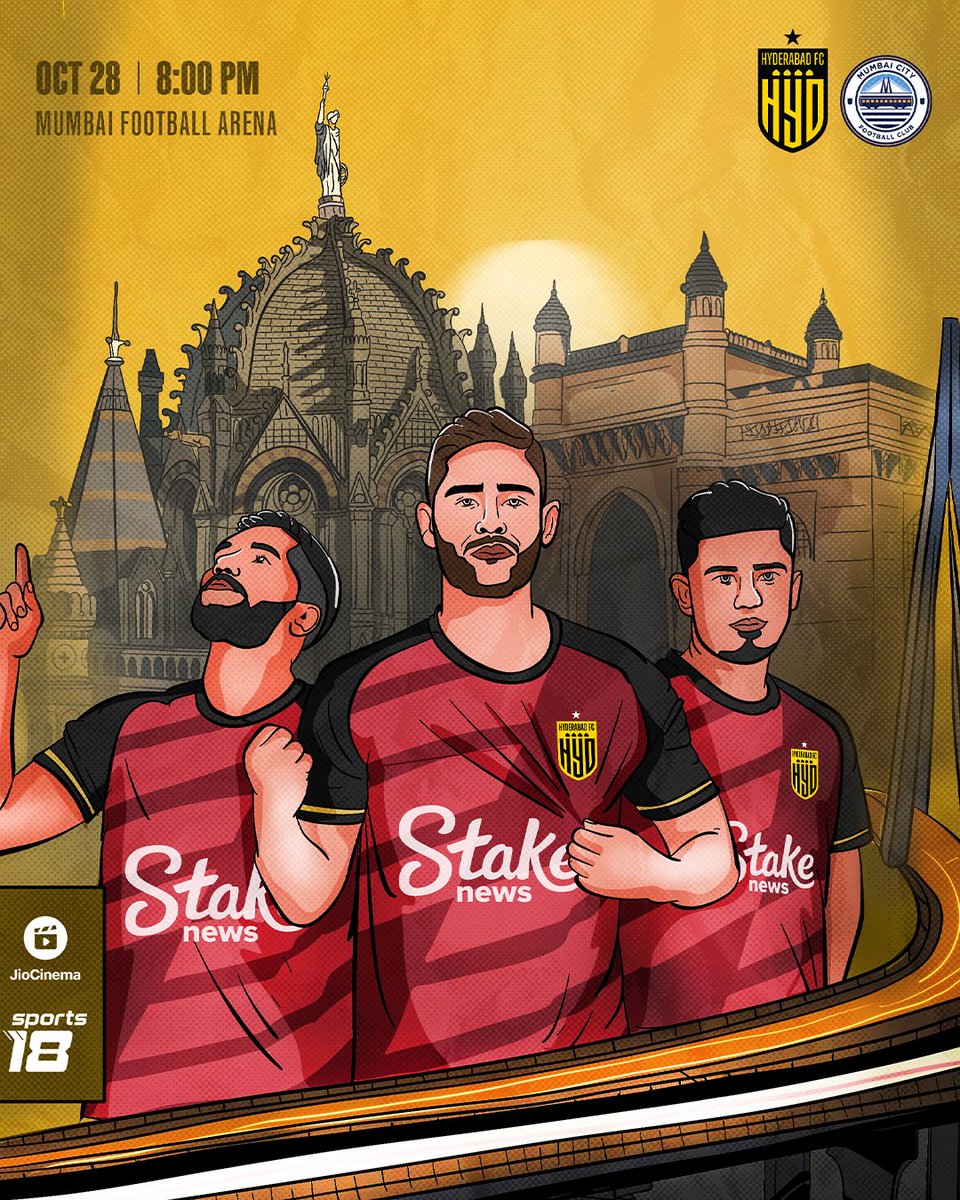 HydFCOfficial's tweet photo. 🤩 A trip to the coasts of Mumbai!

Big game, big weekend and we're up for it 👊

Let's go, Hyderabad 💛🖤

#MCFCHFC #ISL10 #TheNawabs https://t.co/Kpstx2ieTK
