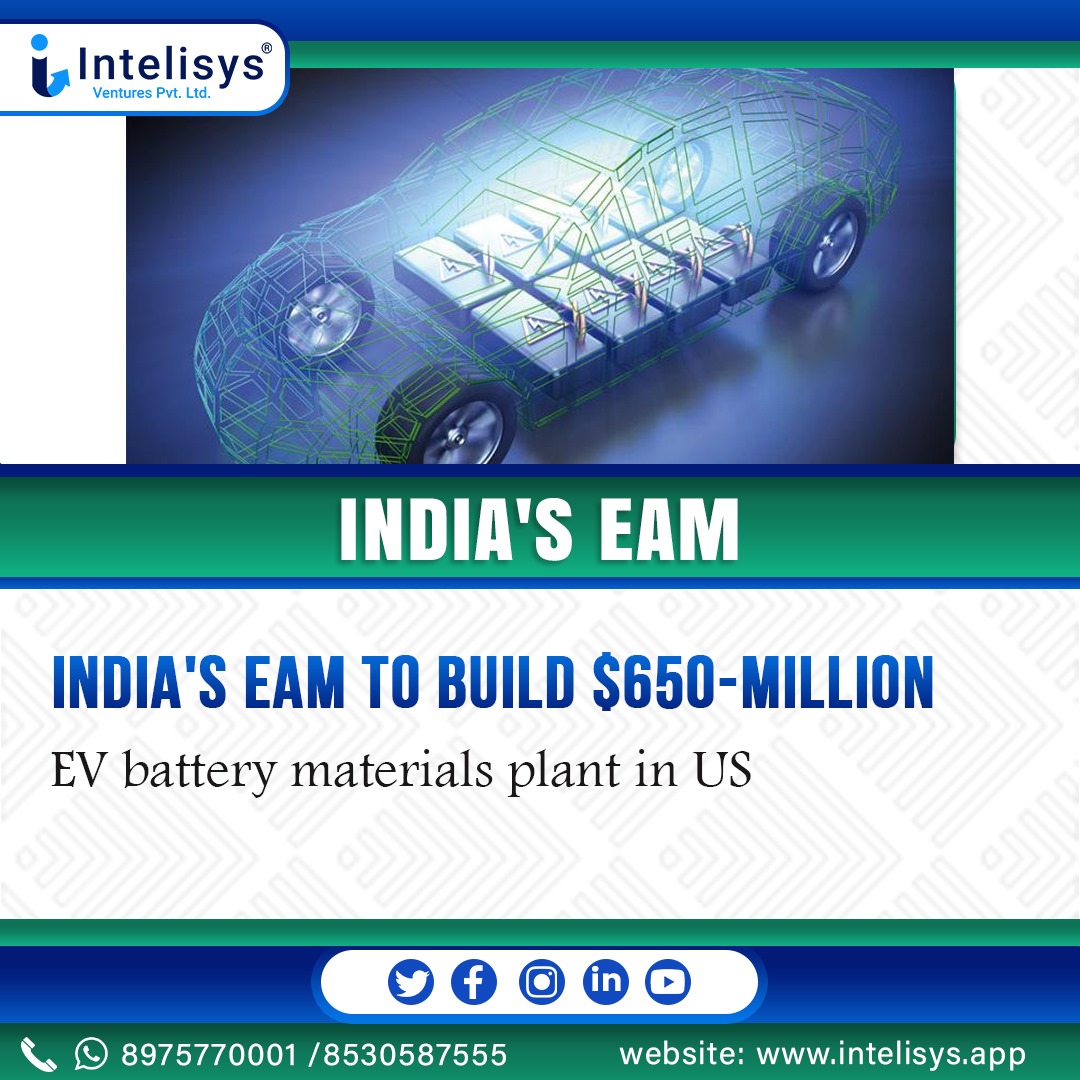 India's eam to build S650-million EV battery materials plant in US
.
#india #evcars #electrictransport #greenengery #growthanddevelopment #dailynews #dailynewsupdates #dailymarketupdate #newsupdates #marketnews #marketupdates #stockmarketindia #dailyposts
