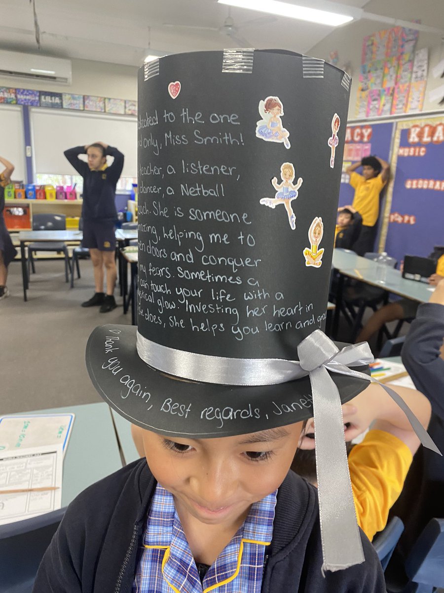 t_sweeney27's tweet photo. This World Teachers’ Day our students took the “Hats off to our teachers” theme to a whole new level with their beautiful personalised creations showing their appreciation to the amazing staff @prairievale_ps.
#WorldTeachersDay2023  @aitsl https://t.co/wSXp2eFNuJ