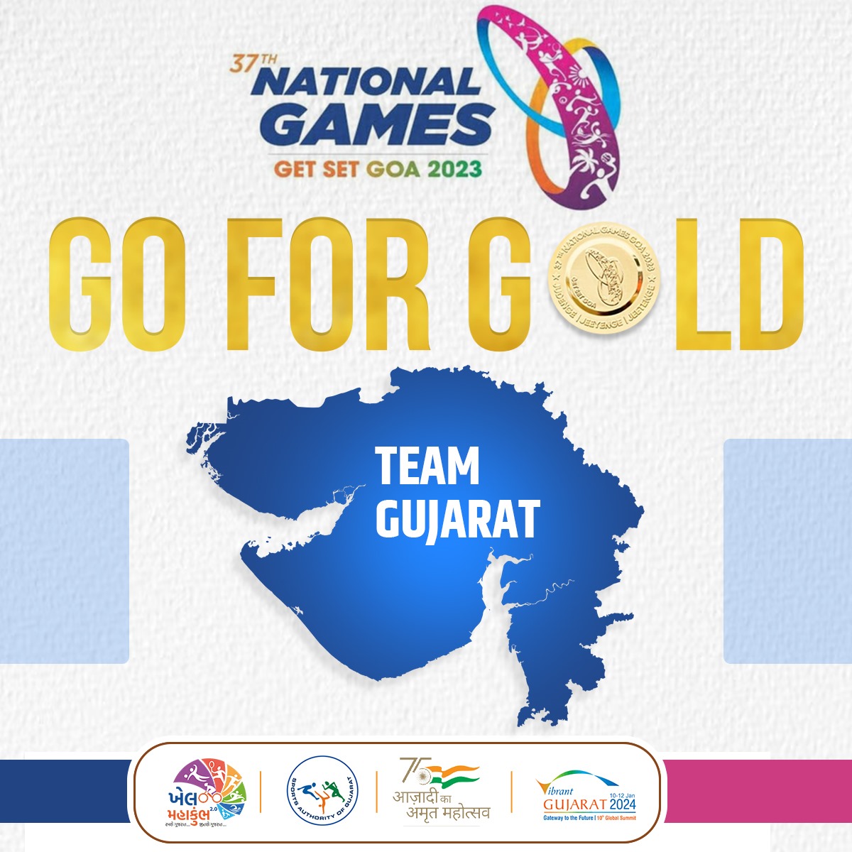 Team Gujarat, it's your time to shine! 🌟🏆 

Go for Gold and make our state proud at the 37th National Games Goa. 

Best of luck🥇 

#TeamGujarat #GoForGold #NationalGames