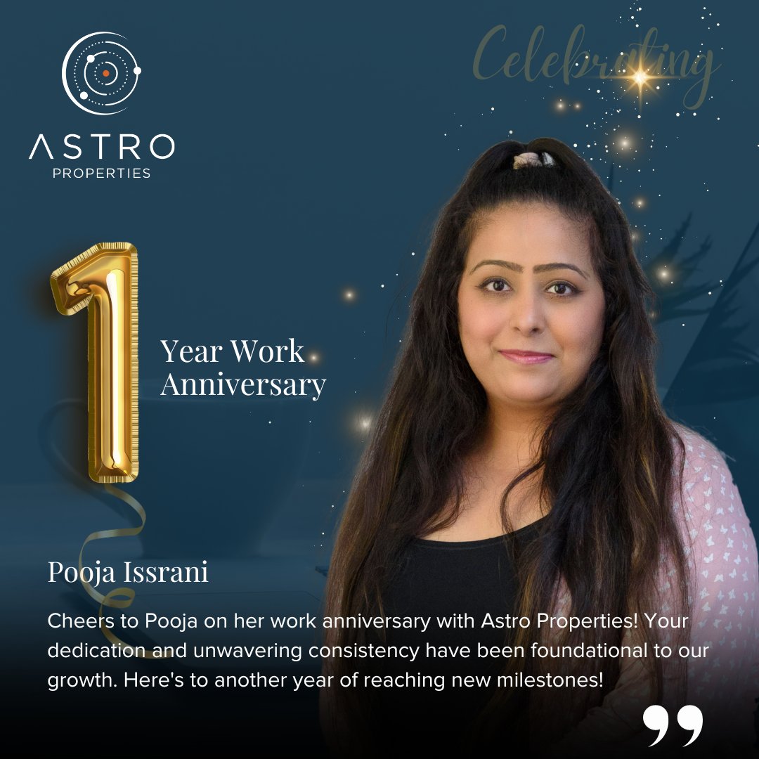 🎉 Astro Work Anniversary🌟

Cheers to Pooja on her work anniversary with Astro Properties!

#AstroAnniversaries #AstroPride #congratulations #TeamAstro #TogetherWeGrow #employee #WorkAnniversaryCelebrations #AstroMilestones #ProudAstroFamily #YearsOfDedication