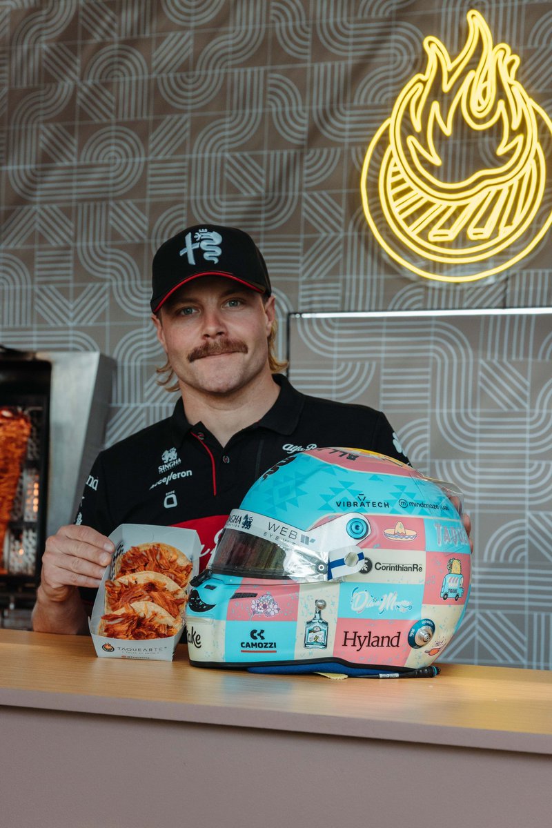 ElReyGuiri's tweet photo. 🚨 Este es el casco que usará Valtteri Bottas en México.

"Tacos"

"Fiesta"

😂

#F1 #MexicoGP 🇲🇽 https://t.co/H1D4Mf91xy