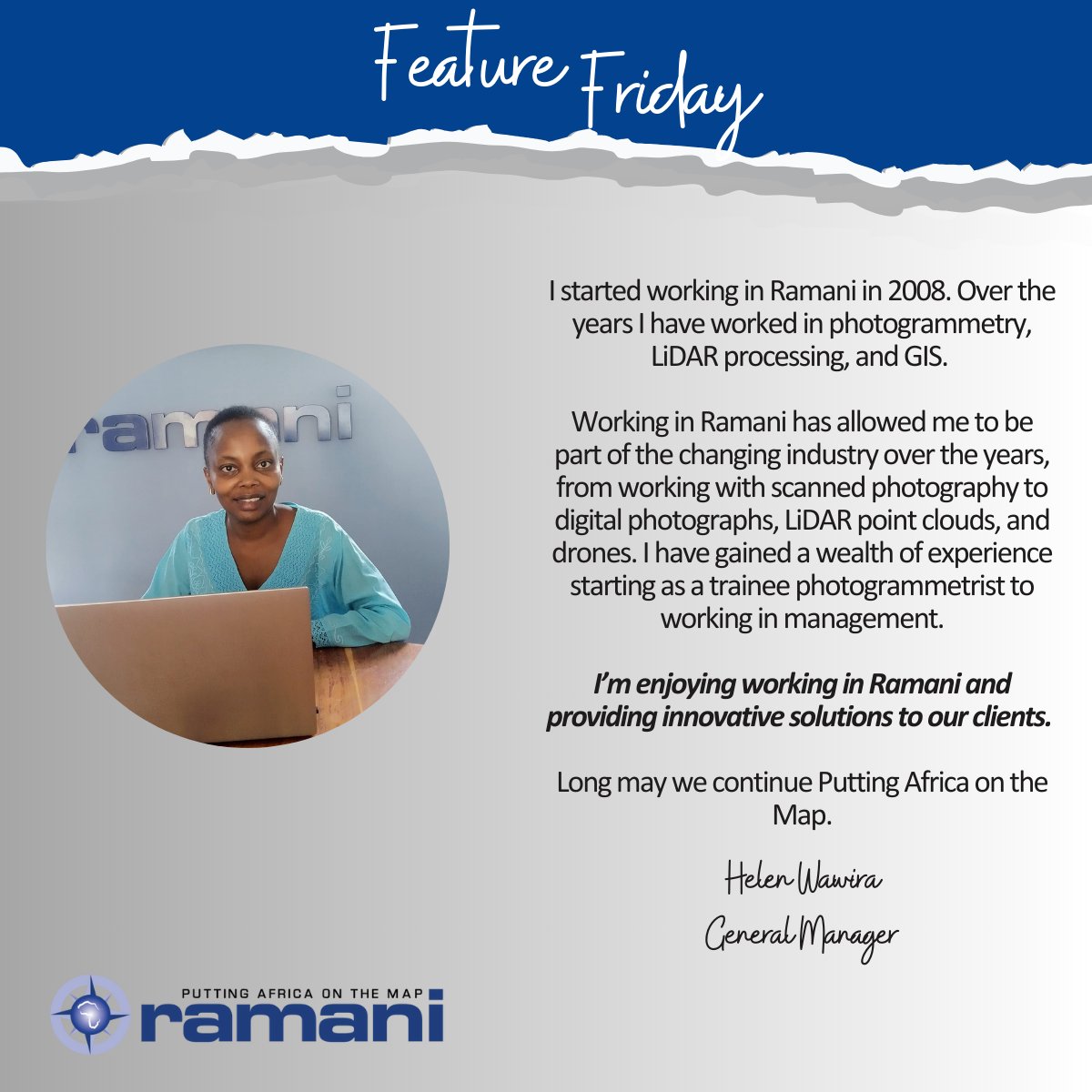 Ramani_Group's tweet photo. Today on Ramanis Feature Friday, we have an amazing woman, Helen Wawira, who shares, "I'm enjoying working in Ramani and providing innovative solutions to our clients." We truly appreciate your dedication and commitment, Helen. 🌟 #FeatureFriday #Dedication #Innovation #Ramani https://t.co/INobJBcFPx