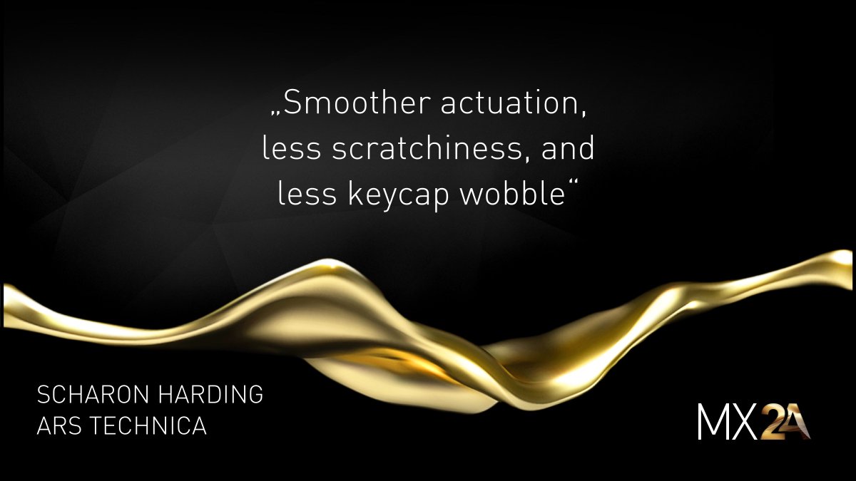 cherrymx's tweet photo. What does the press say about our MX2A switches? Ars Technica could already try the new switches and noticed some changes: 

"In general, the most noticeable change was less keycap wobble."

Read the whole review here: https://t.co/QwiTwdoaZb 

#mx2a #TheNewGoldStandard https://t.co/GHaqES5NZL