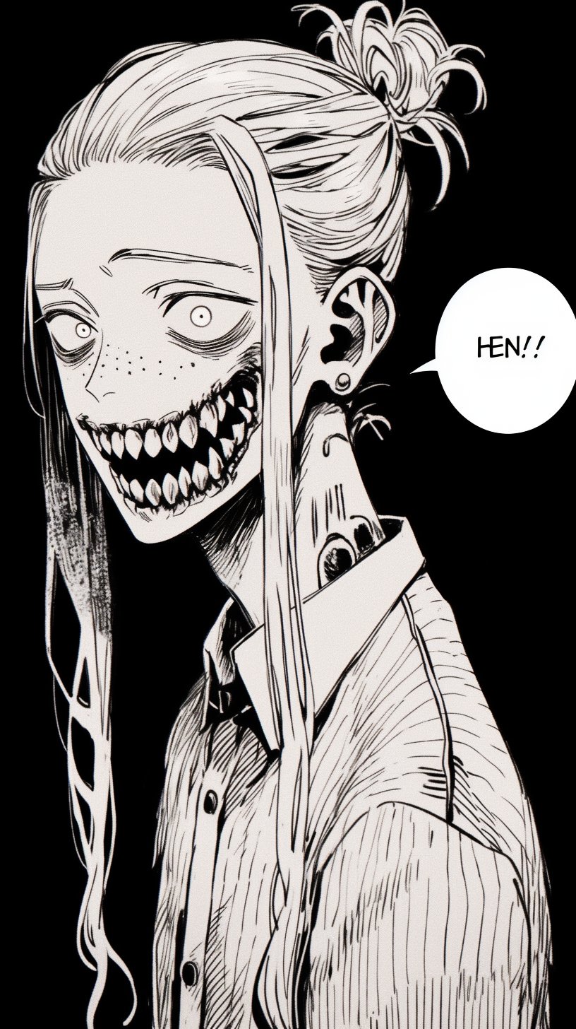 manga panel in the style of Junji Ito, Midjourney