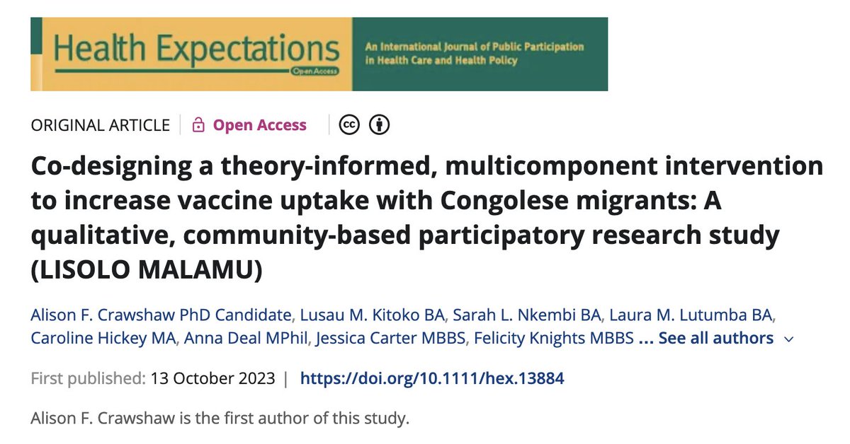 In this co-design study, our Congolese community partners were key to building relationships and establishing trust, leading to high engagement and overwhelmingly positive feedback from participants. Read more: 
➡️ onlinelibrary.wiley.com/share/RFVKG28E…
<a href="/NIHRresearch/">National Institute for Health and Care Research</a> <a href="/SGUL_III/">City St George's Infect Immunity</a> <a href="/StGeorgesUni/">St George's, University of London (1752-2024)</a>