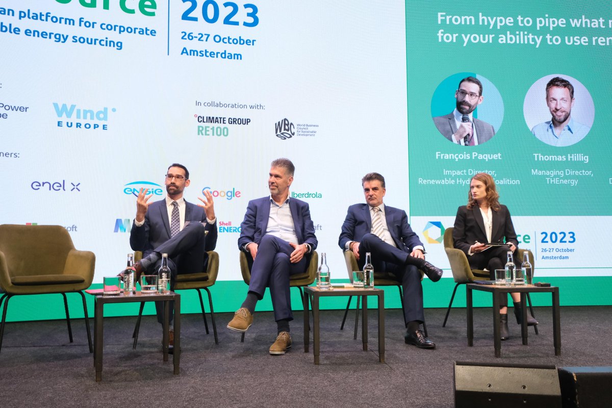 renewableH2EU's tweet photo. Great dialogue at #RESource2023 on the key role of PPAs in scaling up renewable hydrogen
#PPAs are pivotal in delivering the volumes needed. Scaling up production & infrastructure will be essential to turn the hype into practical deployment
Let's turn our ambition into reality! https://t.co/L651HGBrQI