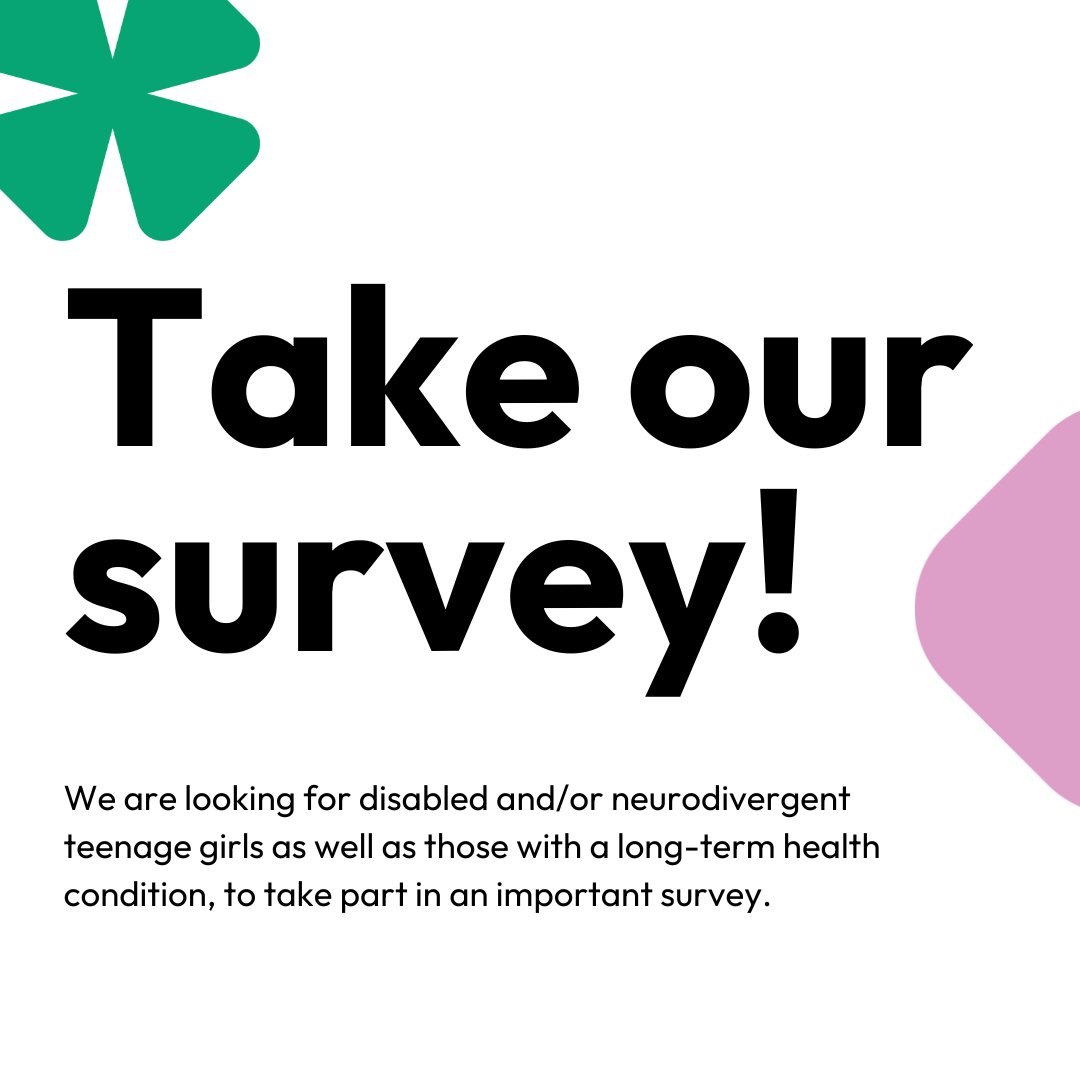 Survey closing soon! We are looking for disabled and/or neurodivergent teenage girls as well as those with a long-term health condition, to take part in an important survey. Take part before 31 October - bit.ly/3R1NEZu