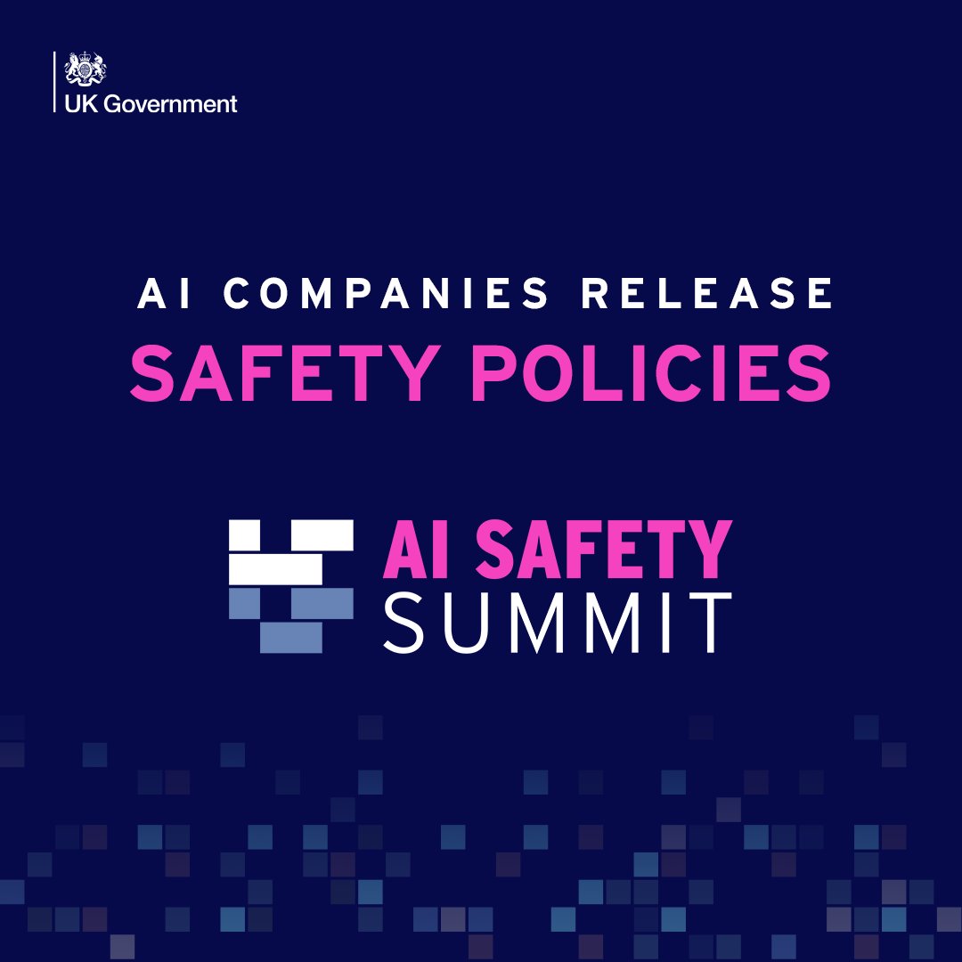 SciTechgovuk's tweet photo. With the #AISafetySummit days away, leading AI companies have published their safety policies.

In line with this, government has released an overview of emerging safety processes for AI organisations to keep models safe and reduce risk.

Find out more 👇
https://t.co/rEWYOpmSzZ https://t.co/OQfEORDlUy