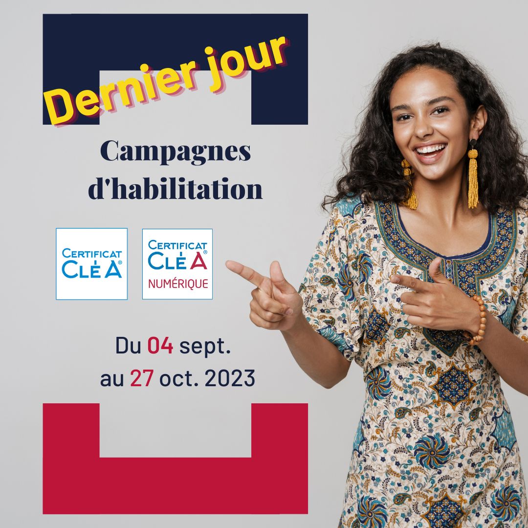 ⭕ Les campagnes d’habilitation se terminent ce jour ! 
Toute demande reçue après le 27 octobre ne sera pas instruite.

+d’infos: buff.ly/2XcZ51w

#Formpro #CertificatClea #Inclusion #Certifications
