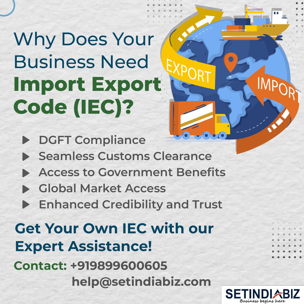 setindiabiz's tweet image. Do you have an IEC for your Import/Export Business?
Apply here: zurl.co/D1qU
Avail Free Consultation from Experts!
#IECCode #ImportExport #BusinessCompliance #InternationalTrade #Setindiabiz