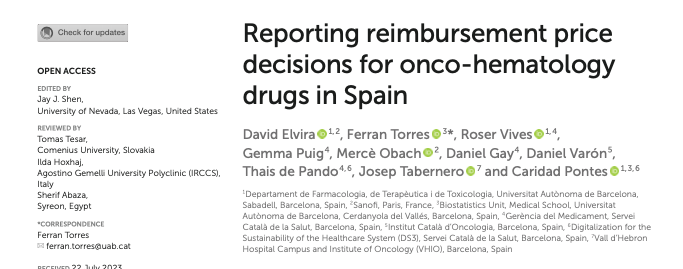 NEW! Oncology drug prices are perceived disconnected from value. My findings in Spain: standard of care, long responders, convenience, patient autonomy and clinical consensus matter. Well known clinical indicators not significant. Food for thought!   shorturl.at/cep45