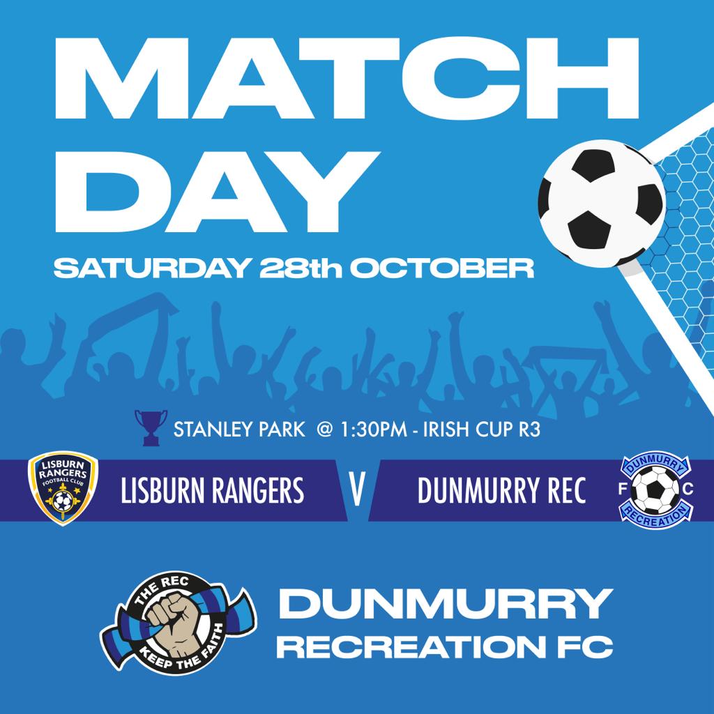 Dunmurry Rec FC (@dunmurryrec) on Twitter photo Just the 1 game tomorrow for the club as the 1st team travel to <a href="/LisburnRangers/">Lisburn Rangers</a> in Round 3 of this seasons Irish Cup.
Kick off is at 1.30pm and a big crowd is expected!
#DRFC Just the 1 game tomorrow for the club as the 1st team travel to <a href="/LisburnRangers/">Lisburn Rangers</a> in Round 3 of this seasons Irish Cup.
Kick off is at 1.30pm and a big crowd is expected!
#DRFC