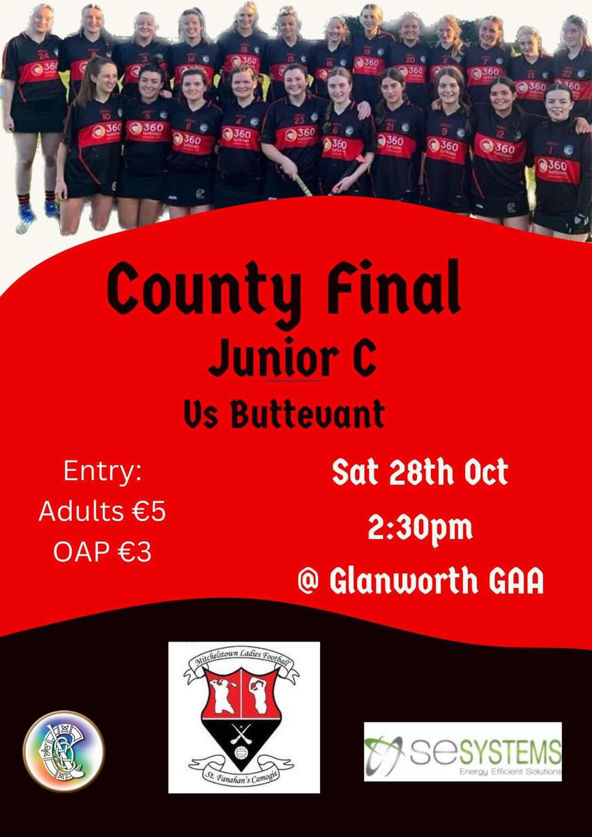 Best of luck tomorrow to <a href="/MtownStFanahans/">St Fanahans Camogie Mitchelstown Ladies Football</a> in their Junior C Camogie Final 🔴⚫️🔴⚫️