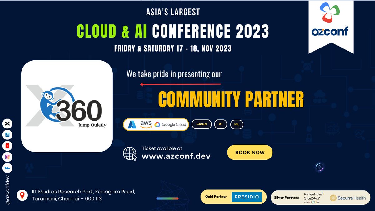 Exciting Announcement! 🚀 We take immense pride in introducing our valued community partner, @XMonkeys360, to the AZ-Cloud & AI Conference 2023. 

azconf.dev

#AZConf2023 #Cloud #AI #AZConf #AZConfDev #TechConference #AZCloudAI2023 #CommunityPartner #XMonkeys360