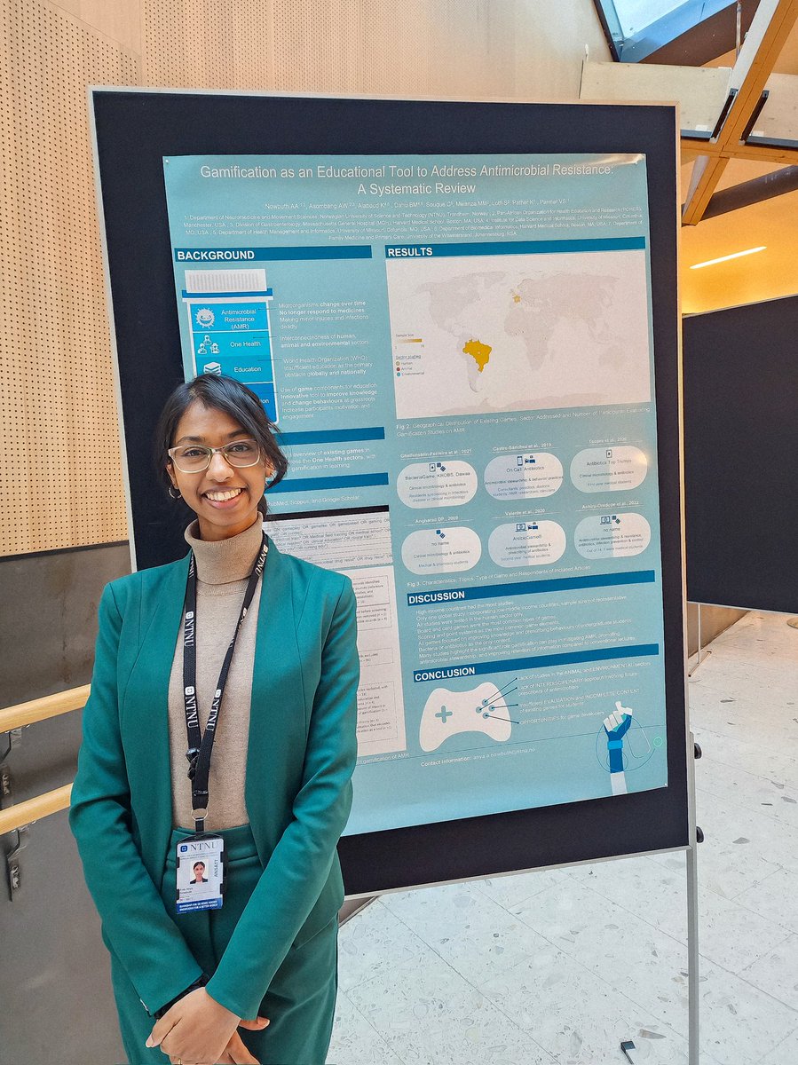 🏆 Honored to share our SR on #gamification as an #educationaltool at the #GlobalHealthDay held earlier this week! @NTNUhelse @SINTEFdigital @StOlavshospital 

Also thrilled to be the Runner-up for Best Poster Prize ! 🌍🎮 

#AMR #AntimicrobialResistance