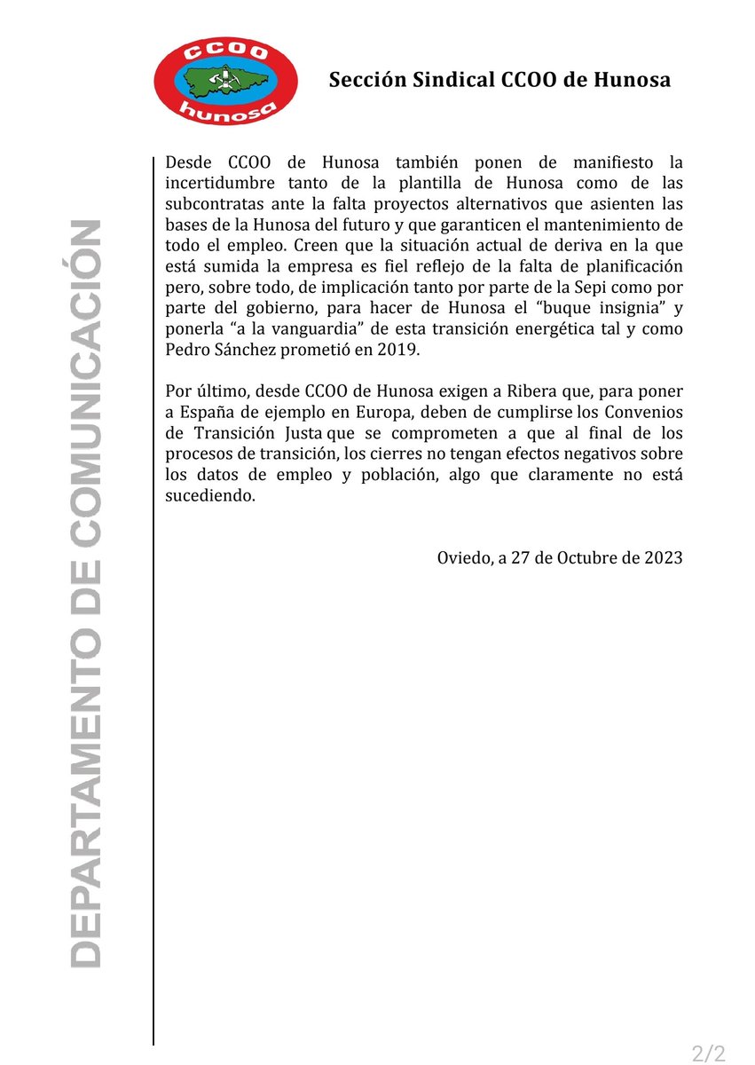 CCOO DE HUNOSA ACUSA A TERESA RIBERA DE FALTAR AL RESPETO A LAS COMARCAS MINERAS. BASTA DE MENTIRAS #transicionjusta <a href="/mitecogob/">Transición Ecológica y Reto Demográfico</a> #Ponferrada <a href="/Teresaribera/">Teresa Ribera</a> <a href="/Industria_CCOO/">CCOO de Industria #PactoIndustriaYA</a> <a href="/CCOOIndusAstur/"> 🅲🅲🅾🅾🅸🅽🅳🆄🆂🆃🆁🅸🅰 🅰🆂🆃🆄🆁🅸🅴🆂</a> <a href="/sanchezcastejon/">Pedro Sánchez</a> <a href="/Yolanda_Diaz_/">Yolanda Díaz</a> <a href="/sumar/">Sumar</a> <a href="/ovizapico/">Ovidio Zapico</a>